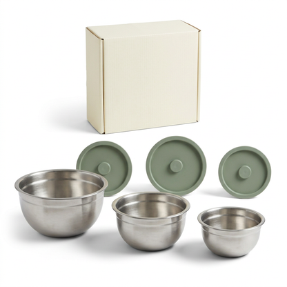 Mixing bowl set concept on white background