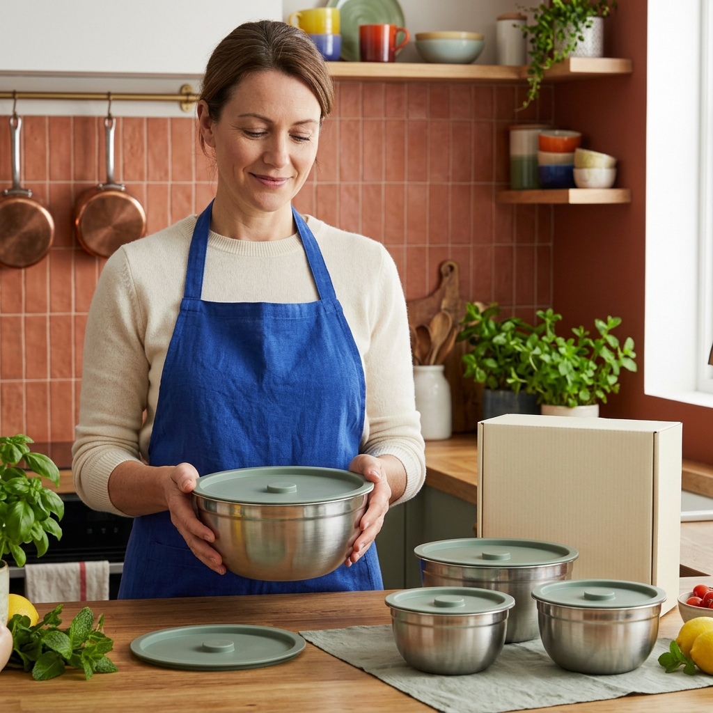 Female model holding mixing bowl concept